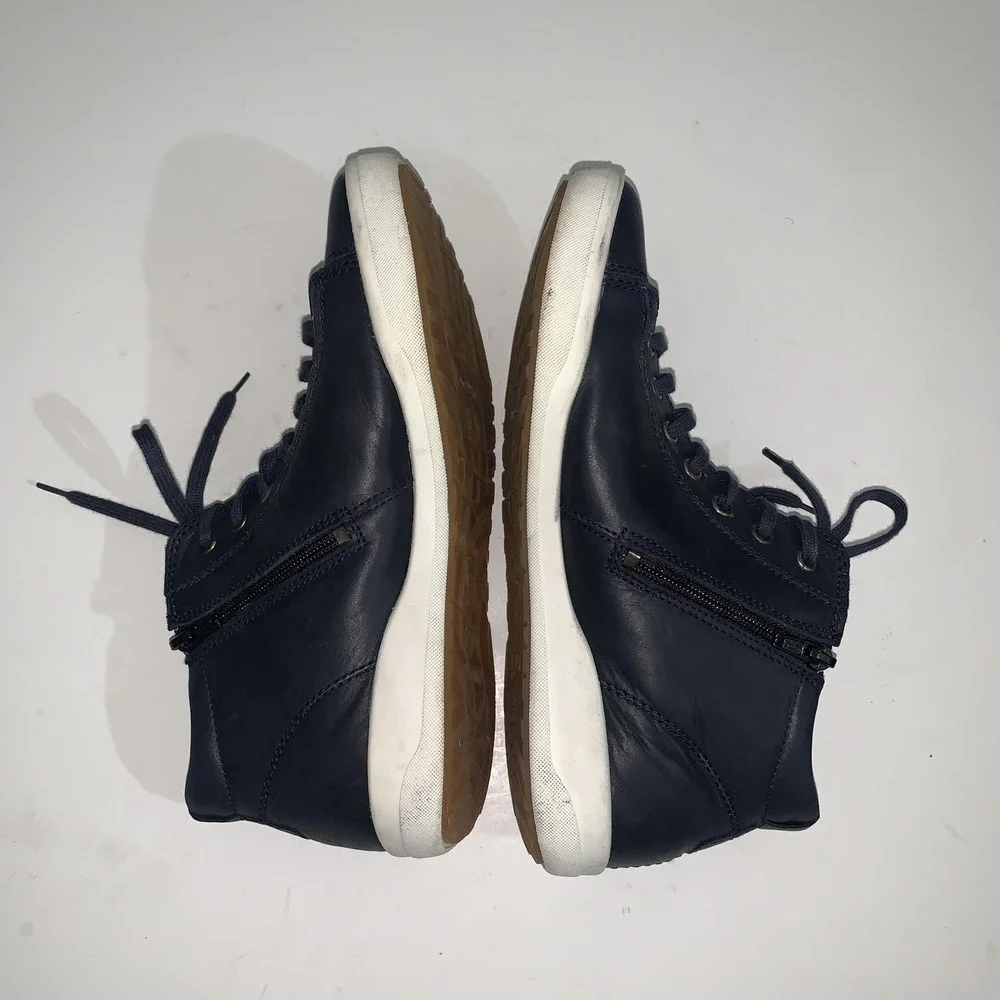 Josef Seibel Shoes Womens 8.5 Blue Leather Lace Up Zip Casual Sneakers